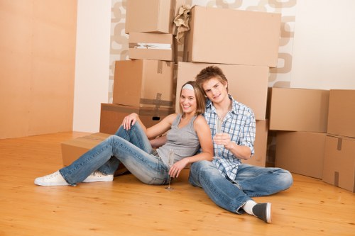 Boxes and household items prepared for a Hornsey flat relocation